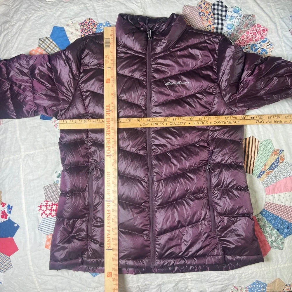 Eddie Bauer Womens Purple Chevron Down‎ Puffer Jacket Metallic Full Zip Size M